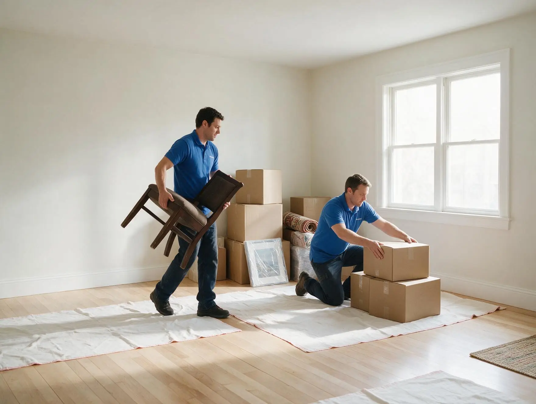 Déménageurs évacuant meubles et cartons lors d’un débarras d’appartement — Débarras de maison et de local